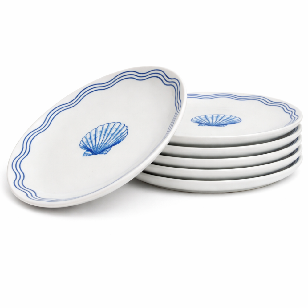 OTIX Ontbijtborden 6 Stuks Porselein Servies Borden Blauw Wit Gebaksbordjes 19 cm LAGUNA