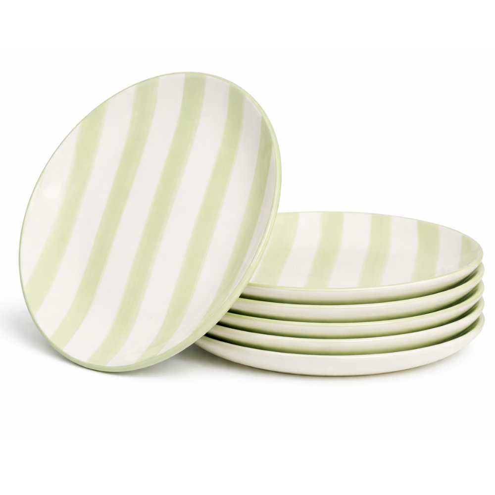 OTIX Ontbijtborden 6 Stuks Groen Wit Dessertborden Gebaksborden 19 cm MARINA