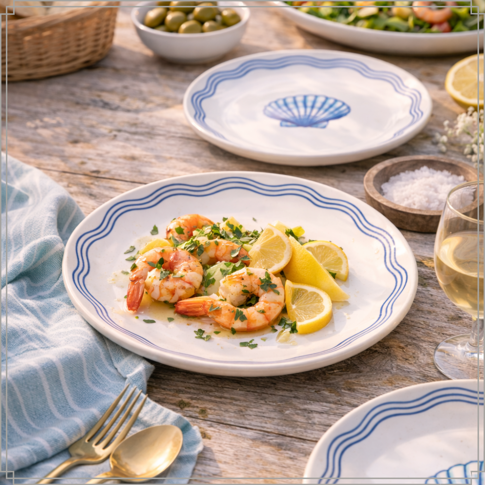 OTIX Ontbijtborden 6 Stuks Porselein Servies Borden Blauw Wit Gebaksbordjes 19 cm LAGUNA - Afbeelding 4