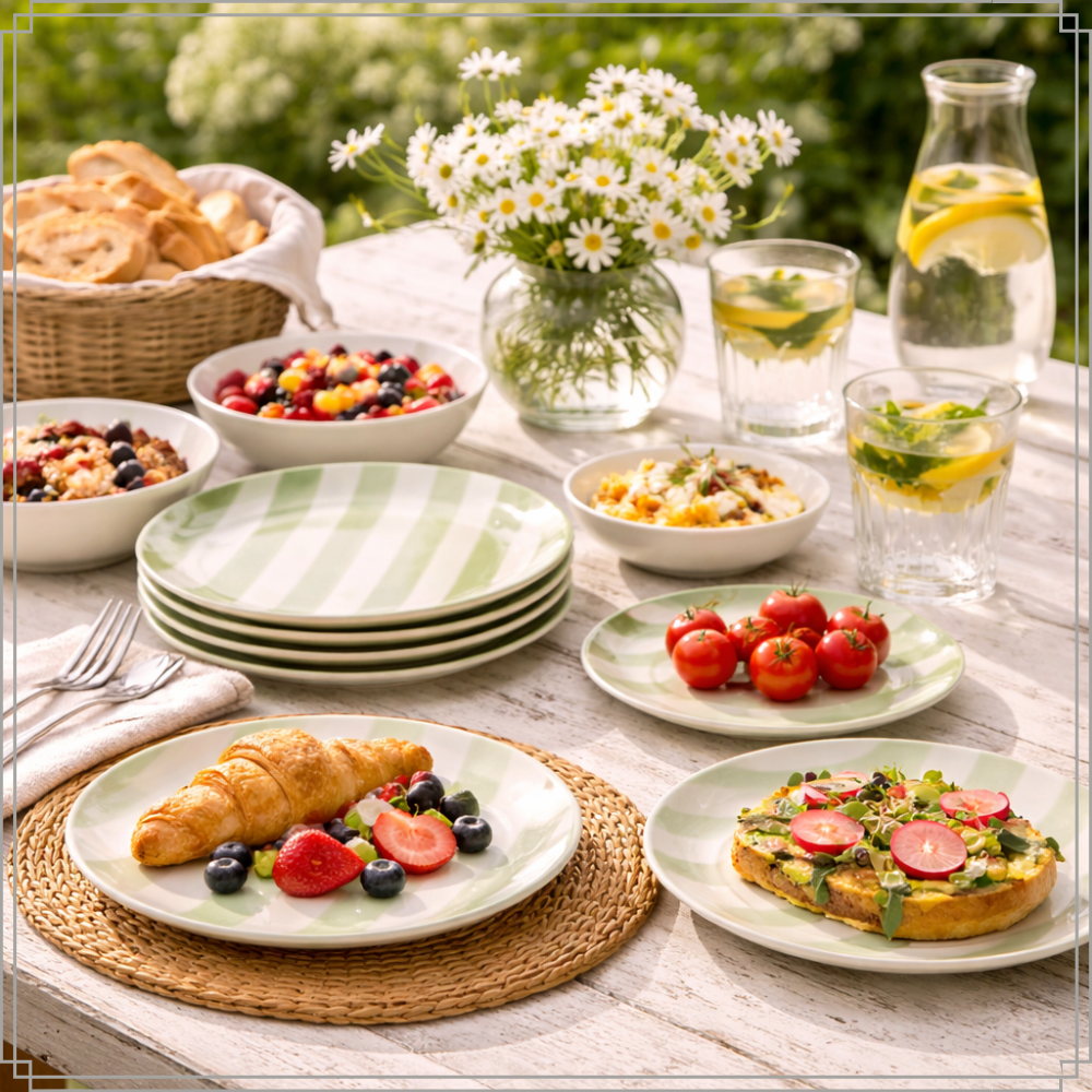 OTIX Ontbijtborden 6 Stuks Groen Wit Dessertborden Gebaksborden 19 cm MARINA - Afbeelding 3