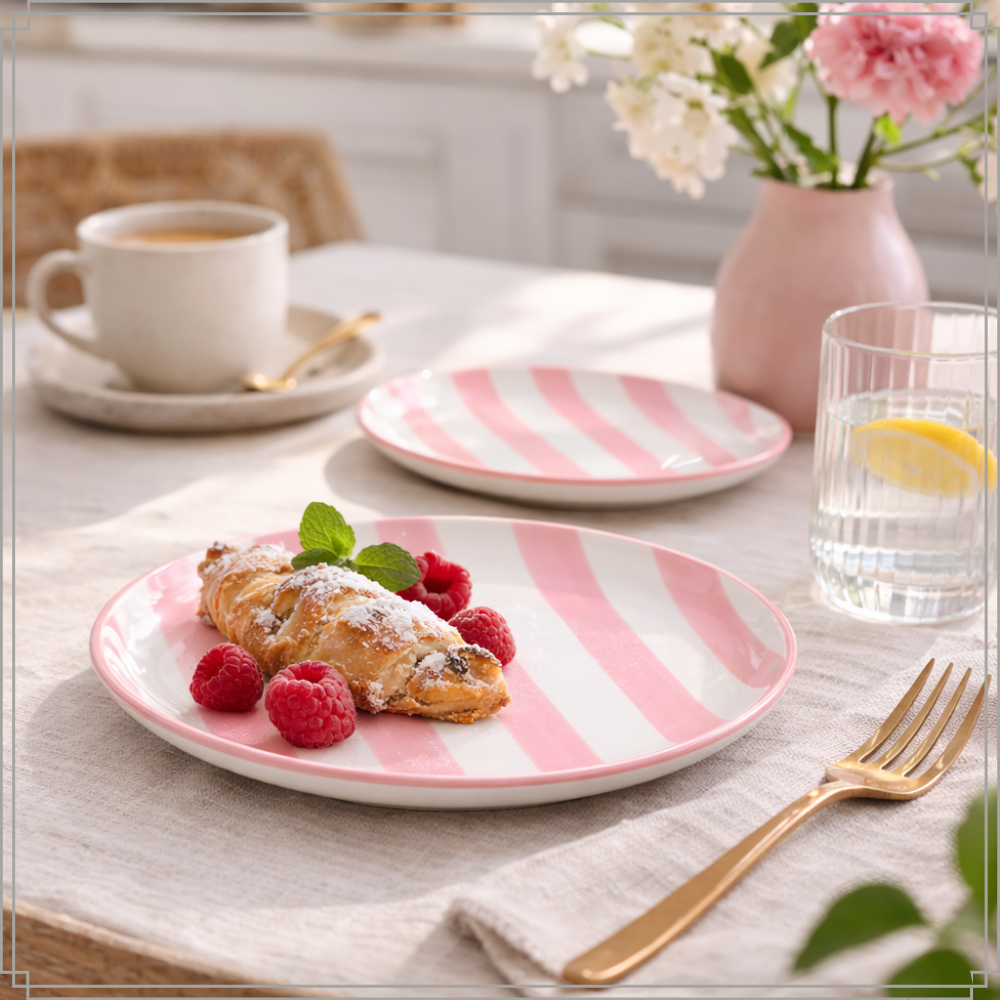 OTIX Ontbijtborden 6 Stuks Roze Wit Gebaksbordjes Dessertborden 19 cm MARINA - Afbeelding 3