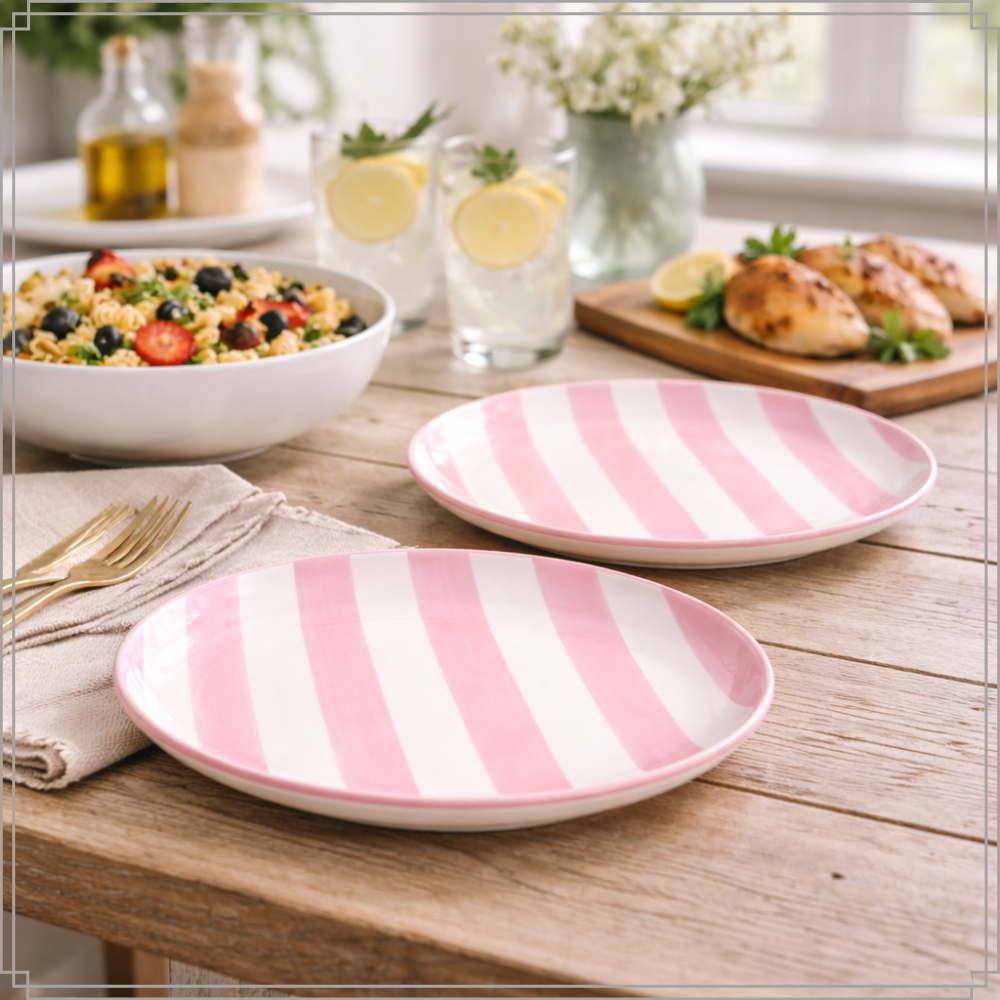 OTIX Ontbijtborden 6 Stuks Roze Wit Gebaksbordjes Dessertborden 19 cm MARINA - Afbeelding 5