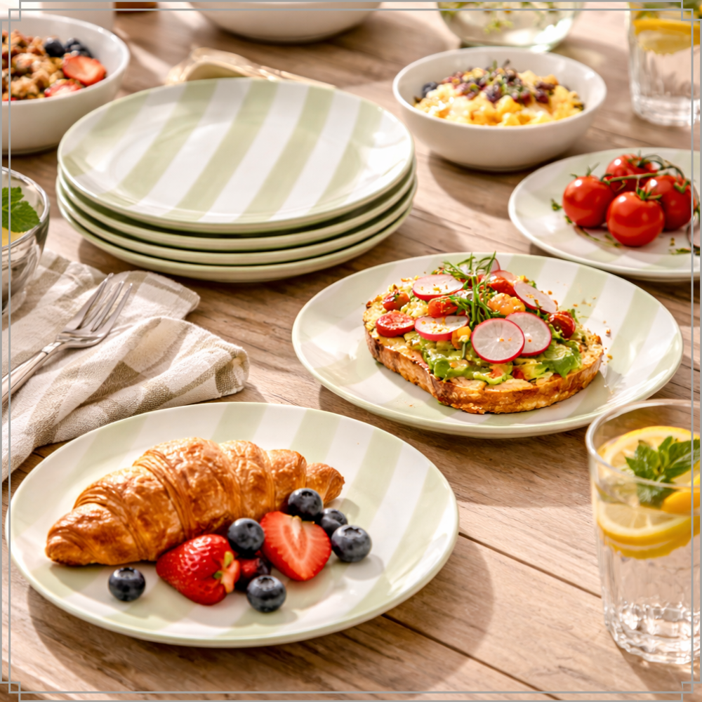 OTIX Ontbijtborden 6 Stuks Groen Wit Dessertborden Gebaksborden 19 cm MARINA - Afbeelding 5