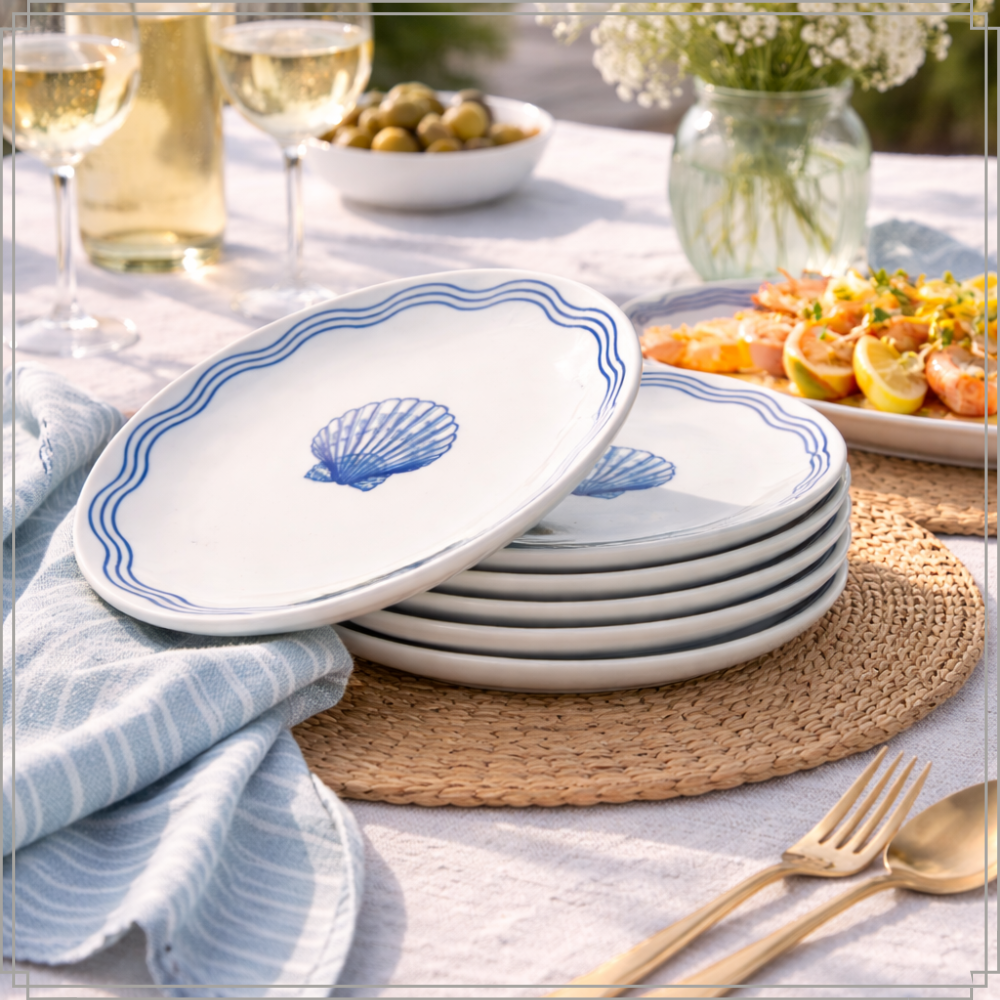 OTIX Ontbijtborden 6 Stuks Porselein Servies Borden Blauw Wit Gebaksbordjes 19 cm LAGUNA - Afbeelding 5