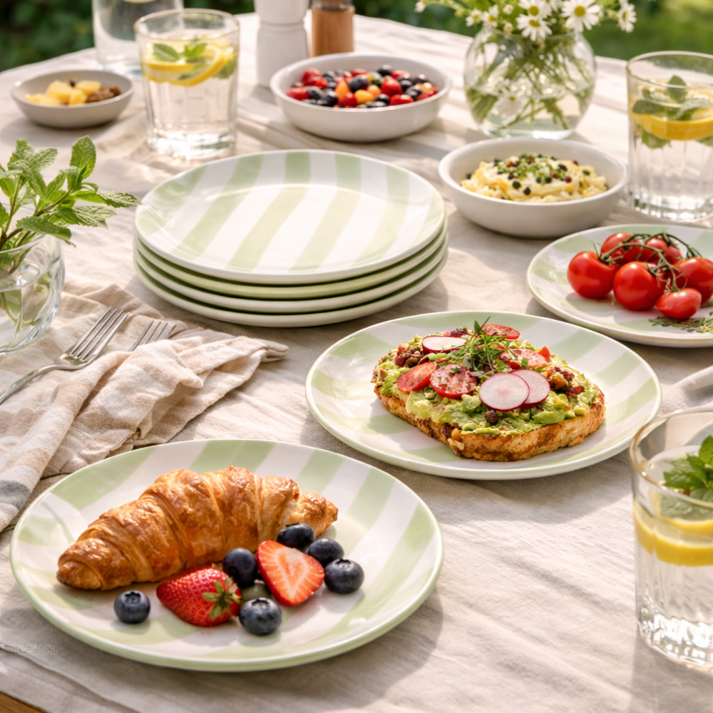 OTIX Ontbijtborden 6 Stuks Groen Wit Dessertborden Gebaksborden 19 cm MARINA - Afbeelding 4