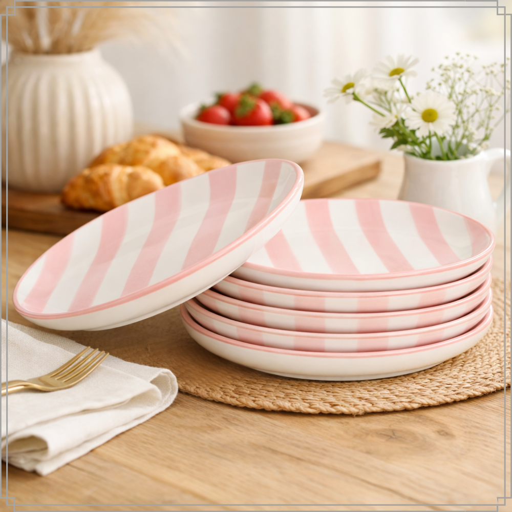 OTIX Ontbijtborden 6 Stuks Roze Wit Gebaksbordjes Dessertborden 19 cm MARINA - Afbeelding 4