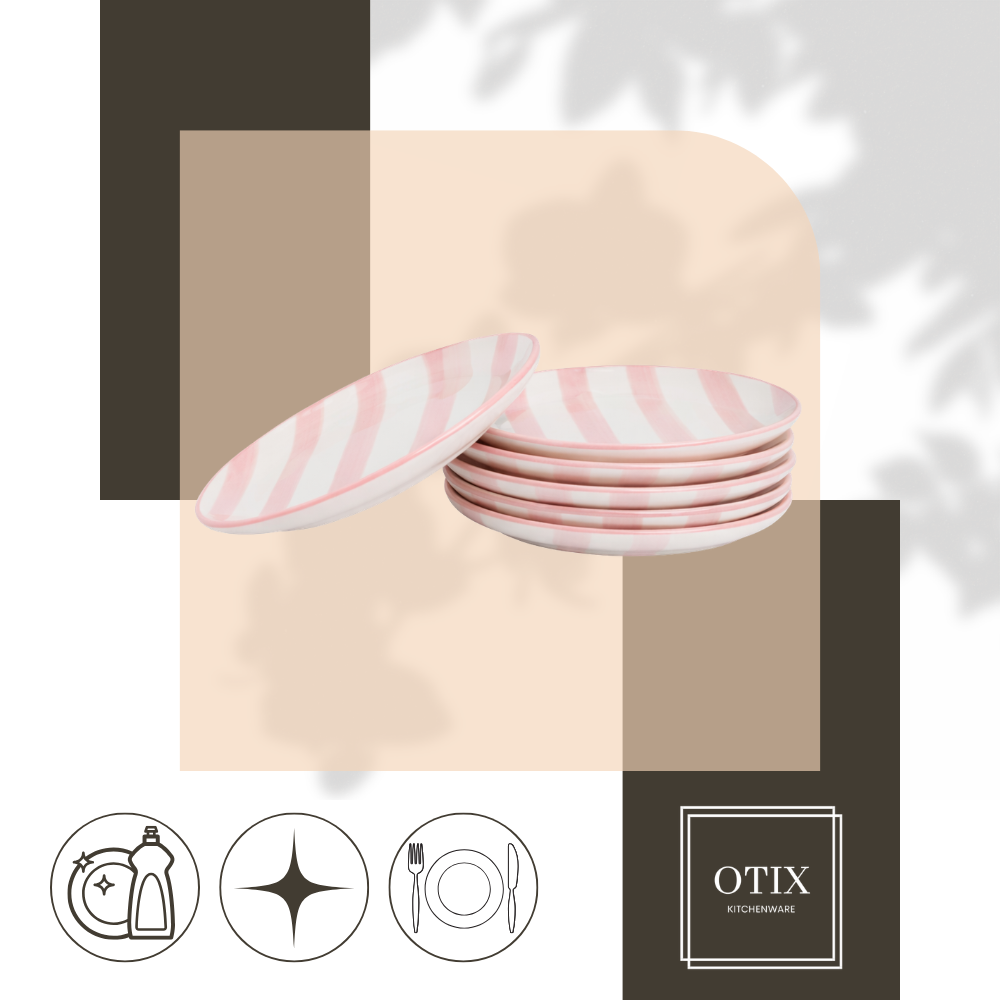 OTIX Ontbijtborden 6 Stuks Roze Wit Gebaksbordjes Dessertborden 19 cm MARINA - Afbeelding 9