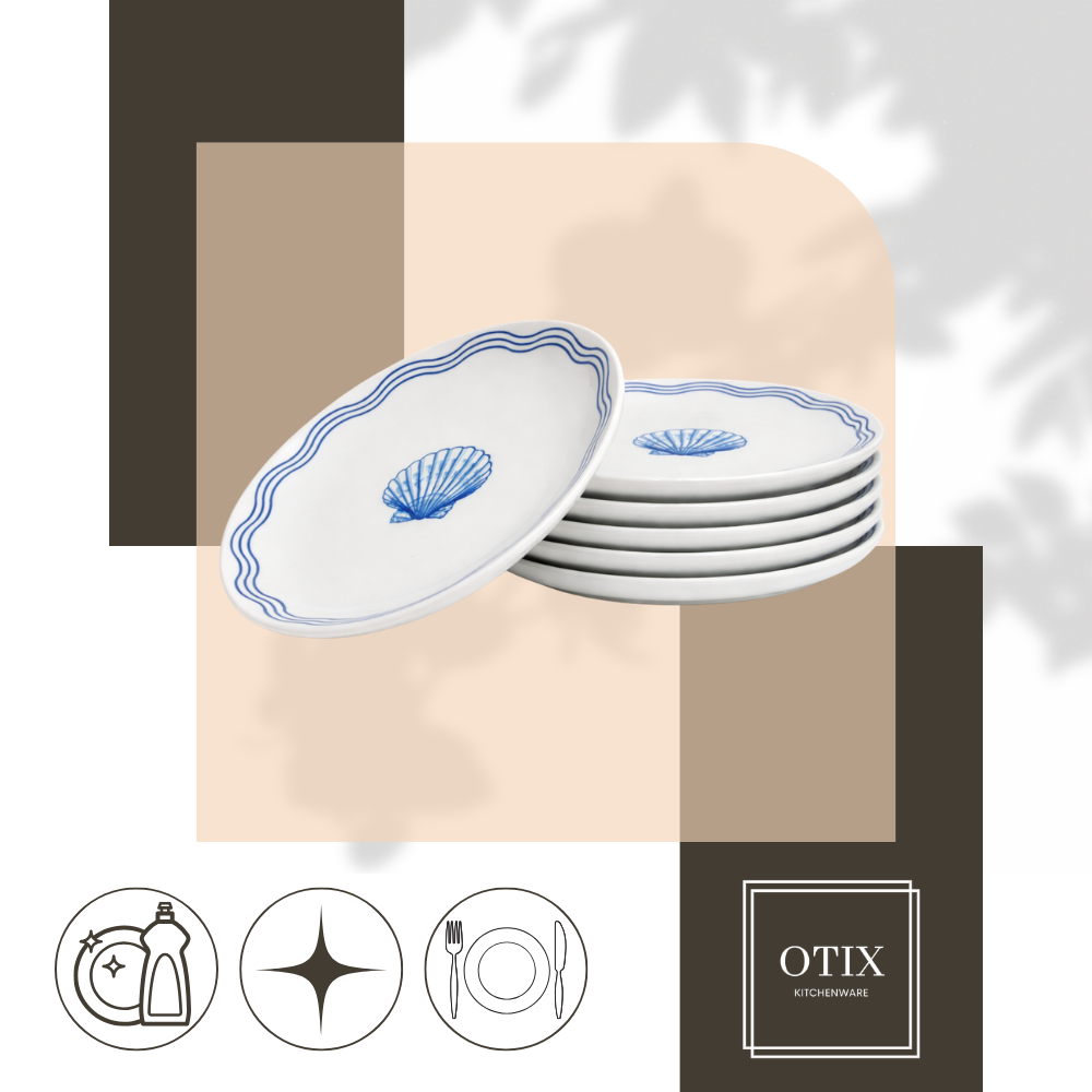 OTIX Ontbijtborden 6 Stuks Porselein Servies Borden Blauw Wit Gebaksbordjes 19 cm LAGUNA - Afbeelding 9