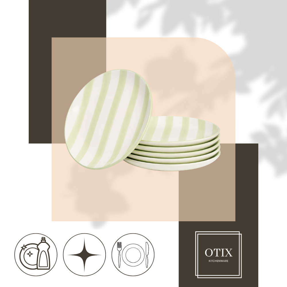 OTIX Ontbijtborden 6 Stuks Groen Wit Dessertborden Gebaksborden 19 cm MARINA - Afbeelding 9