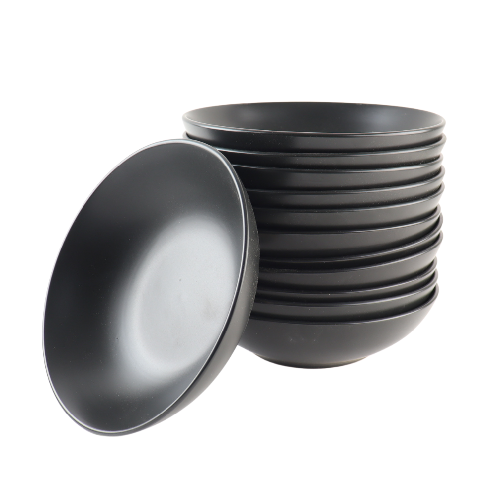 OTIX Diepe Borden Pastaborden Spaghettiborden Soepborden Set van 12 Mat zwart Diameter 20.5cm Aardewerk IVY Servies