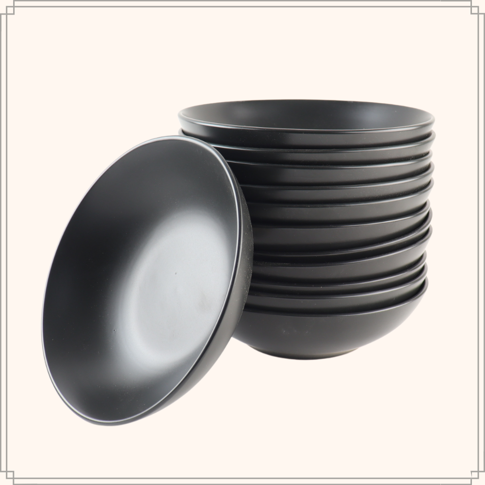 OTIX Diepe Borden Pastaborden Spaghettiborden Soepborden Set van 12 Mat zwart Diameter 20.5cm Aardewerk IVY Servies - Afbeelding 6