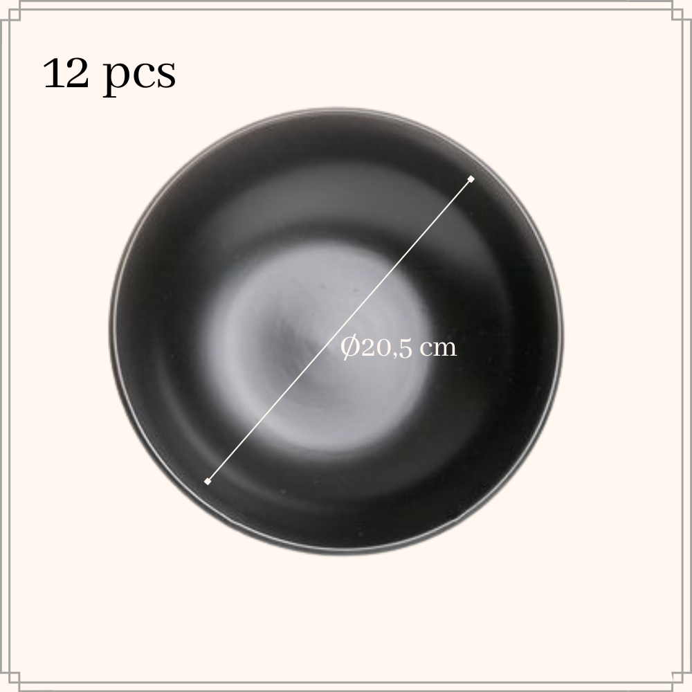 OTIX Diepe Borden Pastaborden Spaghettiborden Soepborden Set van 12 Mat zwart Diameter 20.5cm Aardewerk IVY Servies - Afbeelding 7