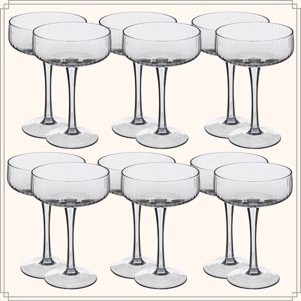 OTIX Champagneglazen Champagnecoupe Glazen 12 Stuks Reliëf Ribbel Smoke Glas Grijs Pornstar Martini Glazen Cocktailglazen TINI - Afbeelding 5