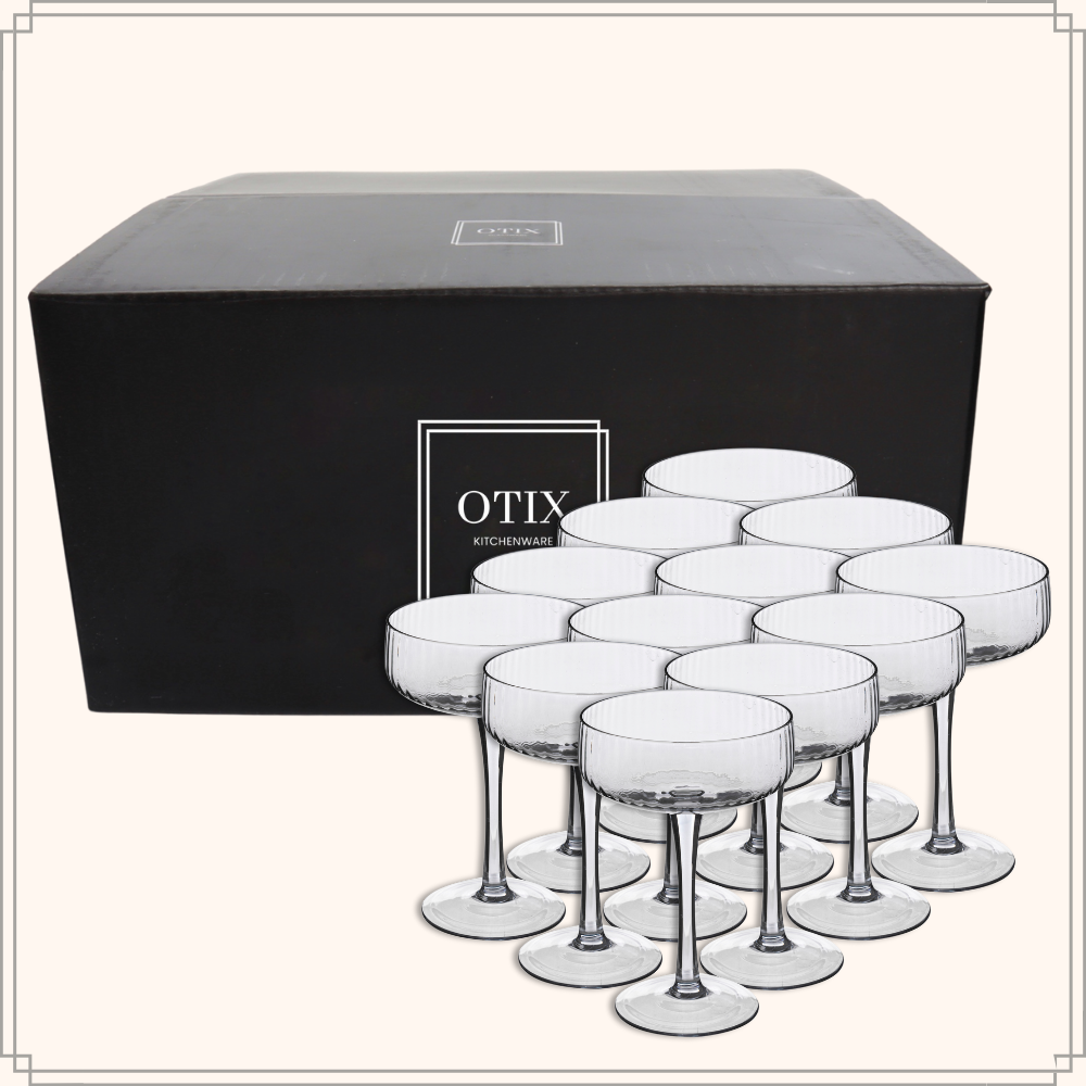 OTIX Champagneglazen Champagnecoupe Glazen 12 Stuks Reliëf Ribbel Smoke Glas Grijs Pornstar Martini Glazen Cocktailglazen TINI - Afbeelding 9