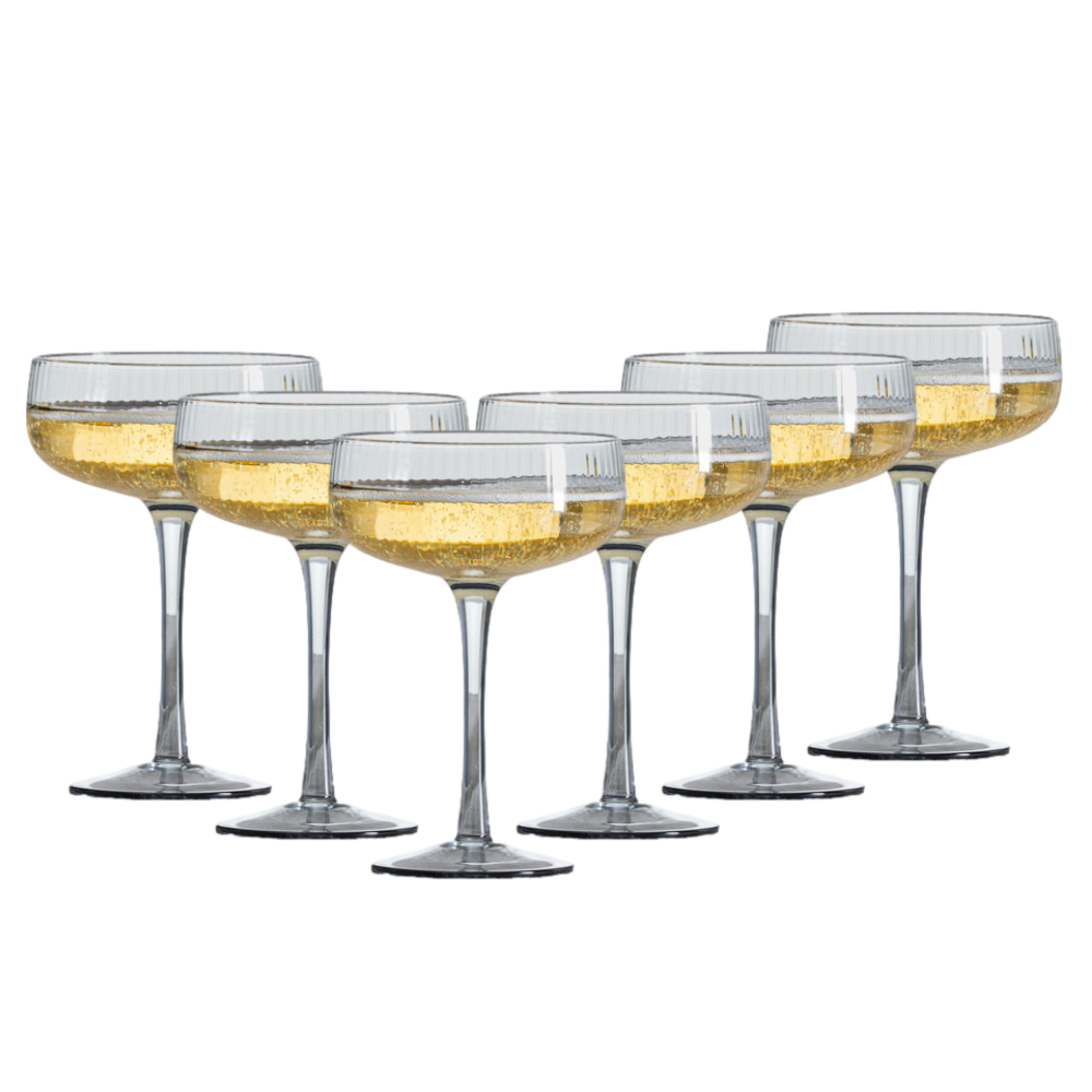 OTIX Champagneglazen Champagnecoupe Glazen 6 Stuks Reliëf Ribbel Smoke Glas Grijs Pornstar Martini Glazen Cocktailglazen TINI - Afbeelding 2