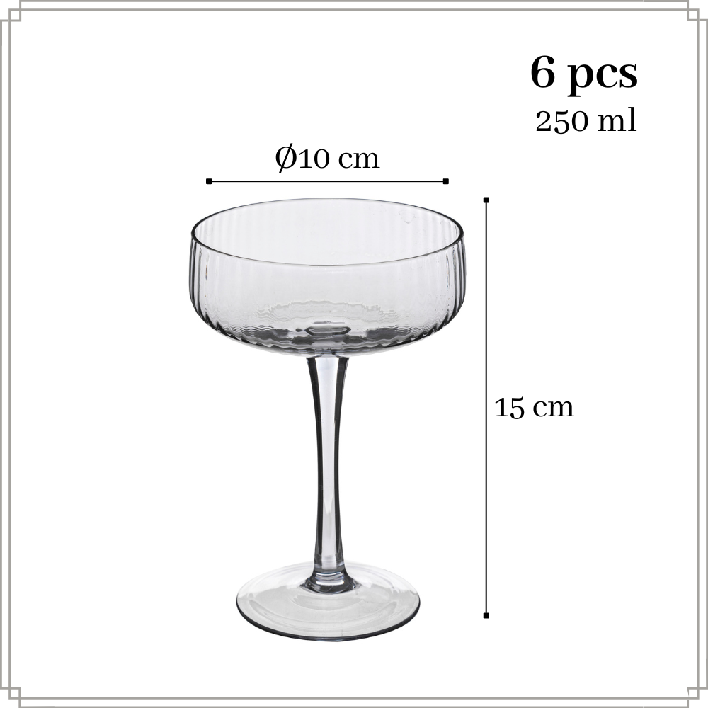 OTIX Champagneglazen Champagnecoupe Glazen 6 Stuks Reliëf Ribbel Smoke Glas Grijs Pornstar Martini Glazen Cocktailglazen TINI - Afbeelding 5