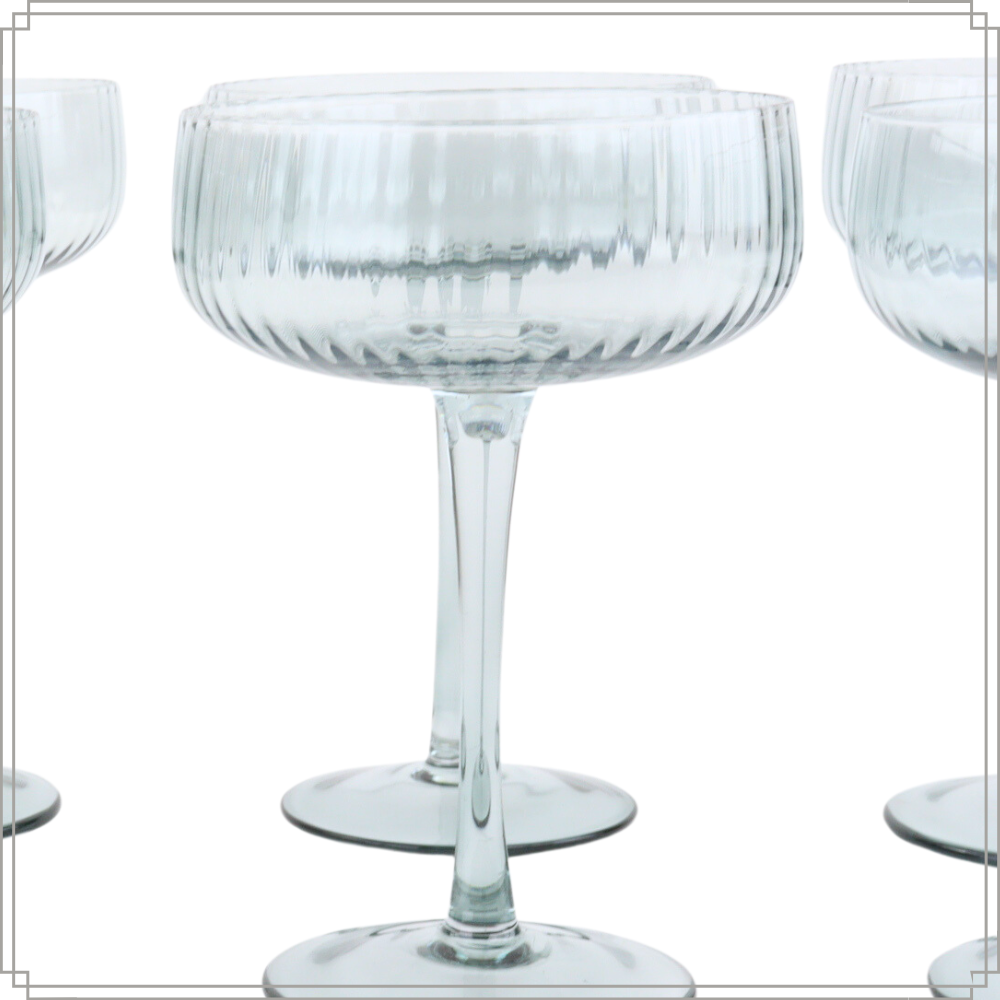 OTIX Champagneglazen Champagnecoupe Glazen 6 Stuks Reliëf Ribbel Smoke Glas Grijs Pornstar Martini Glazen Cocktailglazen TINI - Afbeelding 6