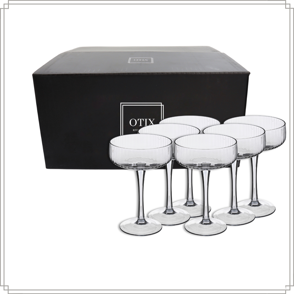 OTIX Champagneglazen Champagnecoupe Glazen 6 Stuks Reliëf Ribbel Smoke Glas Grijs Pornstar Martini Glazen Cocktailglazen TINI - Afbeelding 8