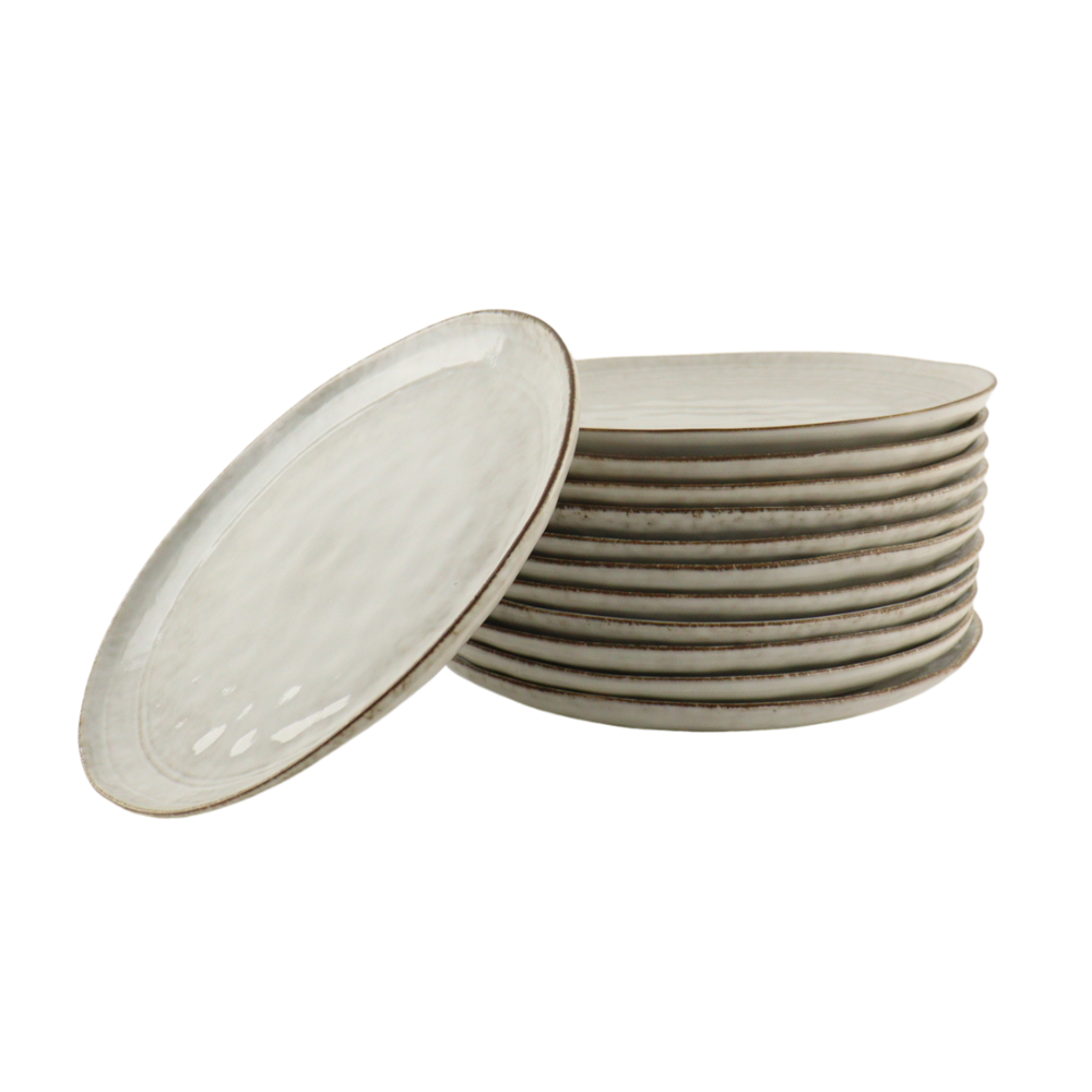 OTIX Ontbijtborden Bordenset 12 Persoons Beige Dessertborden 21cm Keramiek Gebaksbordjes LILY - Afbeelding 2