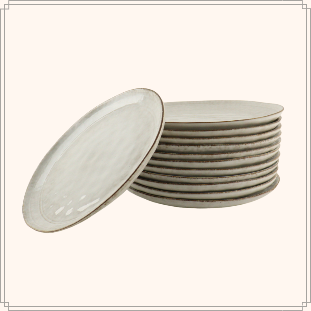 OTIX Ontbijtborden Bordenset 12 Persoons Beige Dessertborden 21cm Keramiek Gebaksbordjes LILY - Afbeelding 6