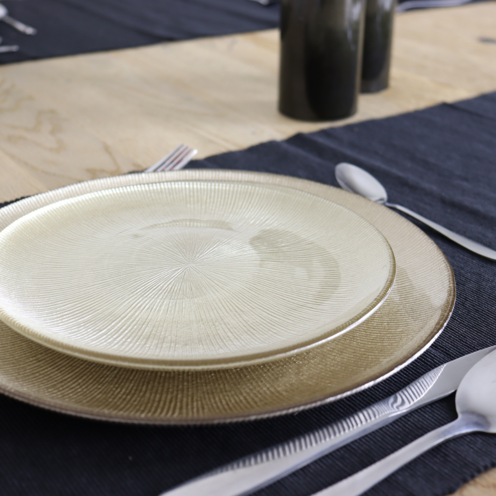 OTIX Dinerborden Bordenset 6 Persoons Onderborden Dessertborden Goud Glitter Decoratieve Borden Tafeldecoratie 12 delig 21cm & 27cm Glas AUREA - Afbeelding 4