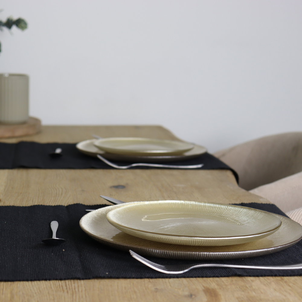 OTIX Dinerborden Bordenset 6 Persoons Onderborden Dessertborden Goud Glitter Decoratieve Borden Tafeldecoratie 12 delig 21cm & 27cm Glas AUREA - Afbeelding 5