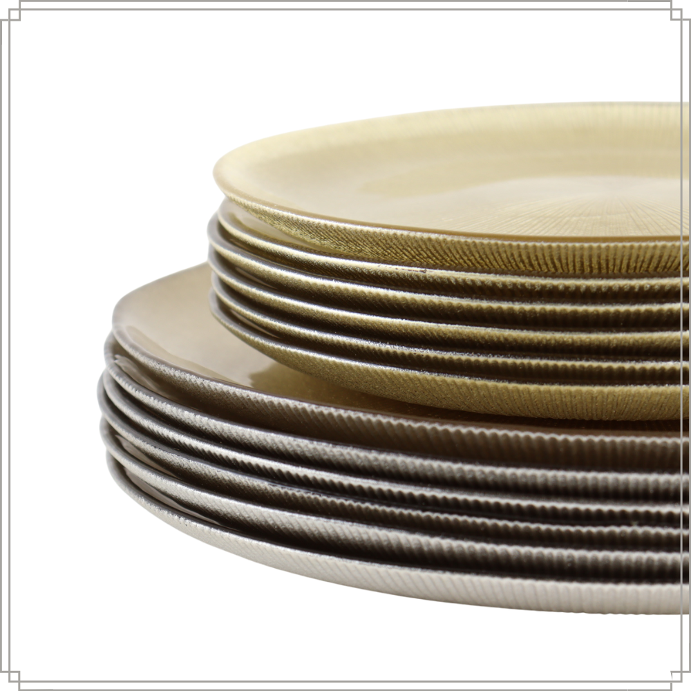 OTIX Dinerborden Bordenset 6 Persoons Onderborden Dessertborden Goud Glitter Decoratieve Borden Tafeldecoratie 12 delig 21cm & 27cm Glas AUREA - Afbeelding 7