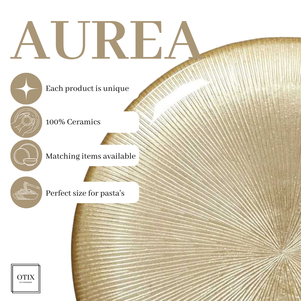 OTIX Dinerborden Bordenset 6 Persoons Onderborden Dessertborden Goud Glitter Decoratieve Borden Tafeldecoratie 12 delig 21cm & 27cm Glas AUREA - Afbeelding 8