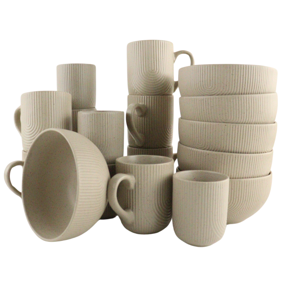 OTIX Koffiekopjes Set van 12 Cappuccino Kopjes 190ml 300ml met Set van 6 Soepkommen 600ml TEAK - Afbeelding 2