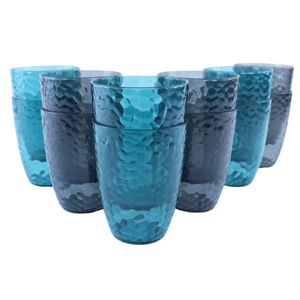 OTIX Kunststof Drinkglazen Herbruikbaar Set van 12 Waterglas Limonadeglazen Blauw en Grijs 380ml HARBOR ZEPHYR - Afbeelding 2
