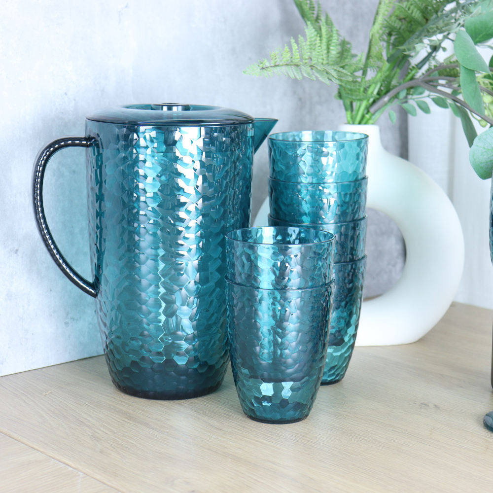 OTIX Kunststof Drinkglazen Herbruikbaar Set van 12 Waterglas Limonadeglazen Blauw en Grijs 380ml HARBOR ZEPHYR - Afbeelding 4