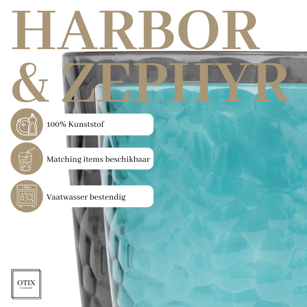 OTIX Kunststof Drinkglazen Herbruikbaar Set van 12 Waterglas Limonadeglazen Blauw en Grijs 380ml HARBOR ZEPHYR - Afbeelding 8