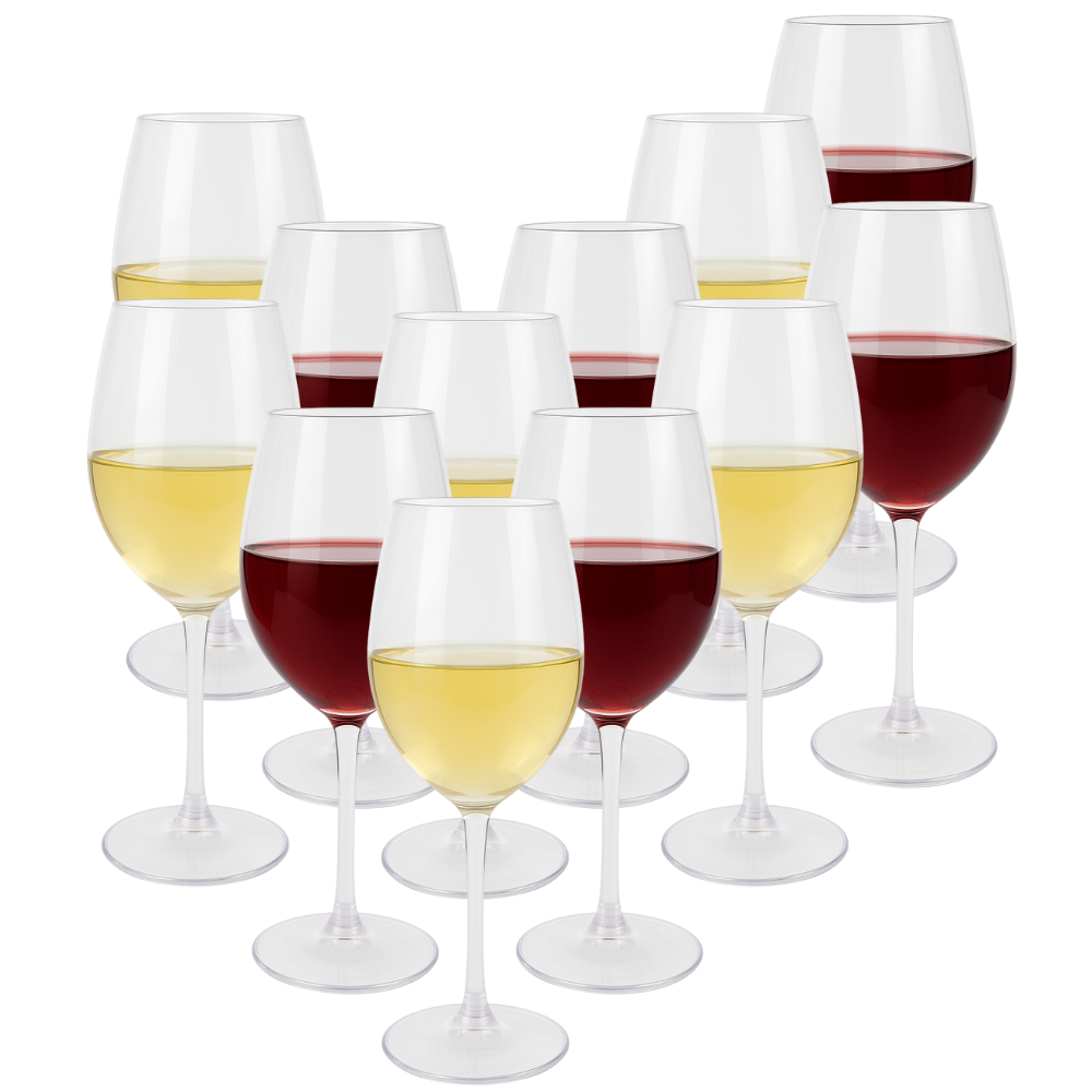 OTIX Kunststof Wijnglazen 12 Stuks Rode en Witte wijn Glazen Strand Camping Servies 330ML OCEANI