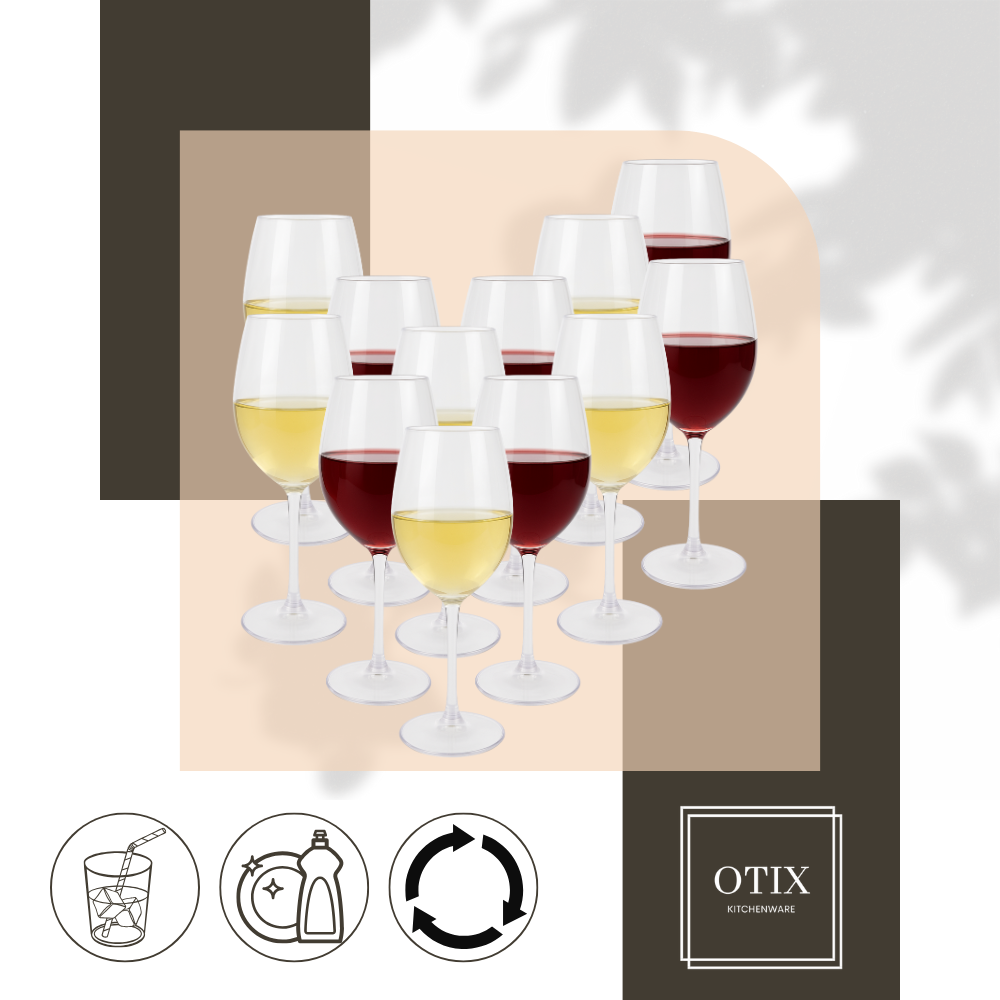 OTIX Kunststof Wijnglazen 12 Stuks Rode en Witte wijn Glazen Strand Camping Servies 330ML OCEANI - Afbeelding 7