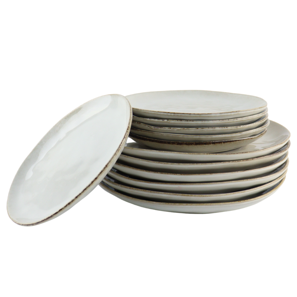 OTIX Serviesset 12-delig Bordenset 6-persoons Ontbijtborden Dinerborden Beige Keramiek Gebaksbordjes LILY