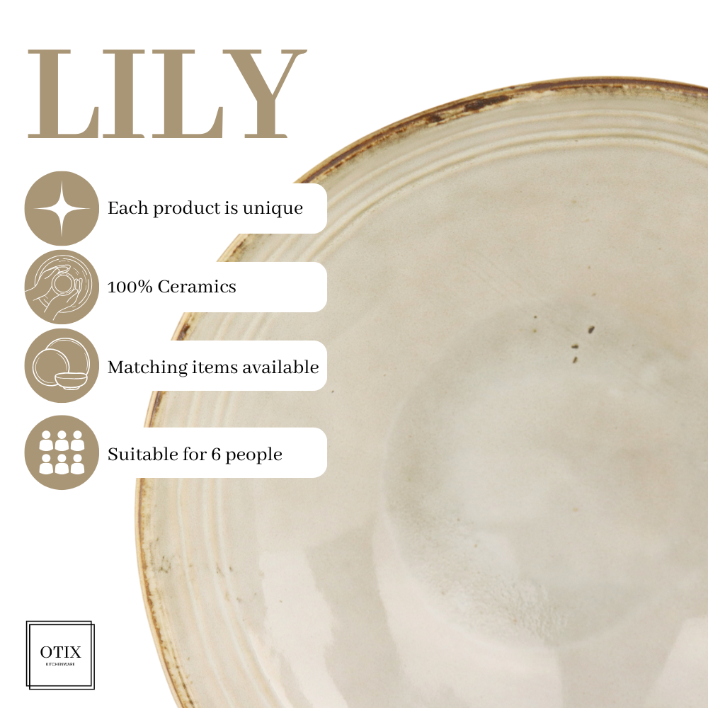 OTIX Serviesset 12-delig Bordenset 6-persoons Ontbijtborden Dinerborden Beige Keramiek Gebaksbordjes LILY - Afbeelding 9