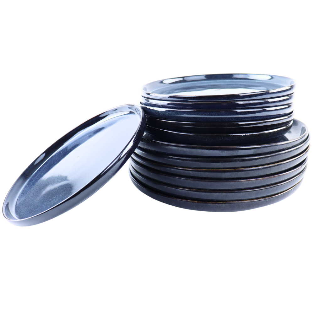 OTIX Serviesset 12-delig Bordenset 6-persoons Ontbijtborden Dinerborden Blauw Aardewerk Gebaksbordjes EBONY - Afbeelding 2