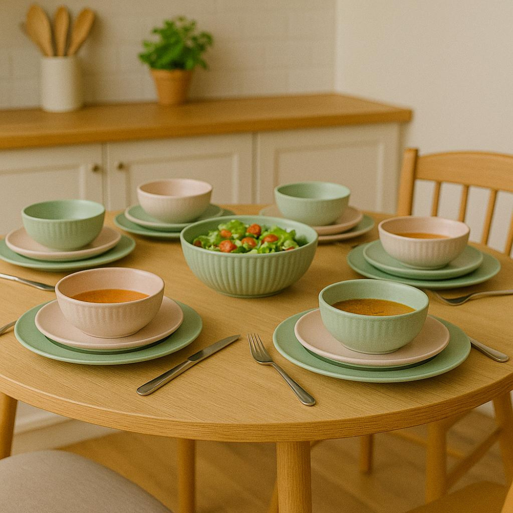 OTIX Serviesset 6 Persoons Ontbijtborden Dinerborden Bordenset 12-Delig Aardewerk Gebaksbordjes AURORA - Afbeelding 4