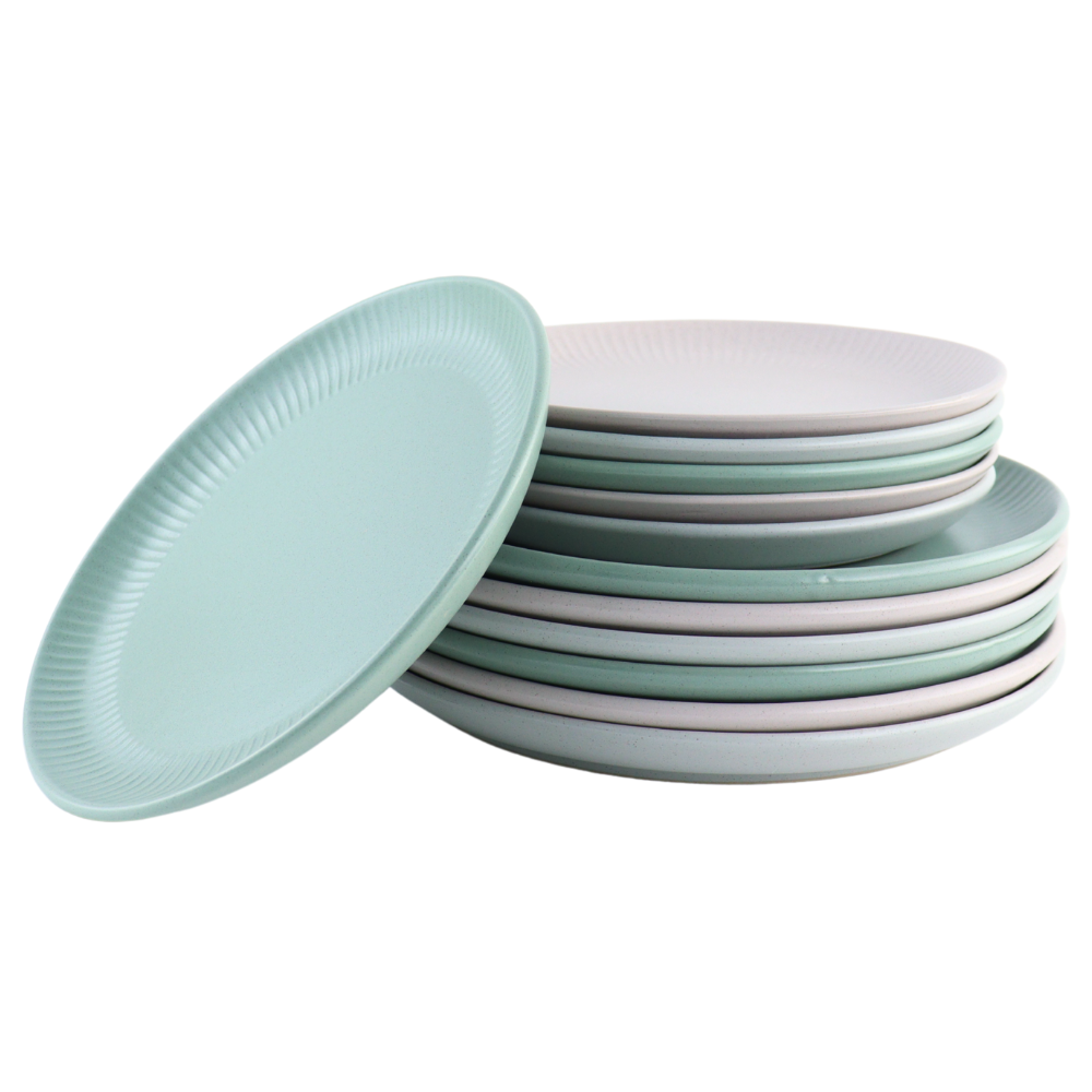 OTIX Serviesset 6 Persoons Ontbijtborden Dinerborden Bordenset 12-Delig Aardewerk Gebaksbordjes AURORA