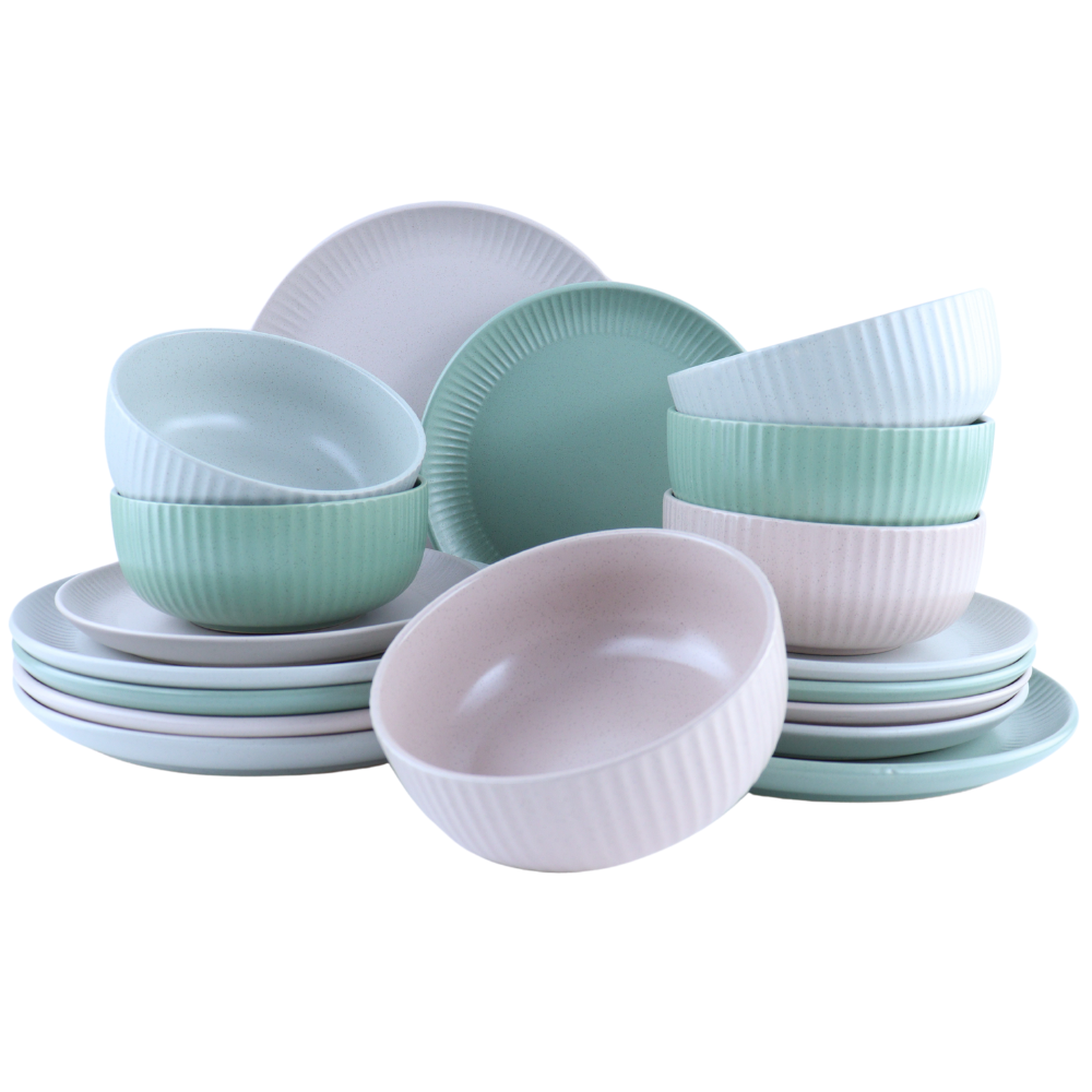 OTIX Serviesset 6 Persoons Ontbijtborden Dinerborden Soepkommen Bordenset 18-Delig Aardewerk Gebaksbordjes AURORA