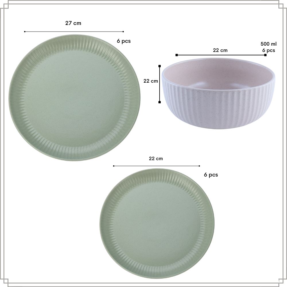 OTIX Serviesset 6 Persoons Ontbijtborden Dinerborden Soepkommen Bordenset 18-Delig Aardewerk Gebaksbordjes AURORA - Afbeelding 6