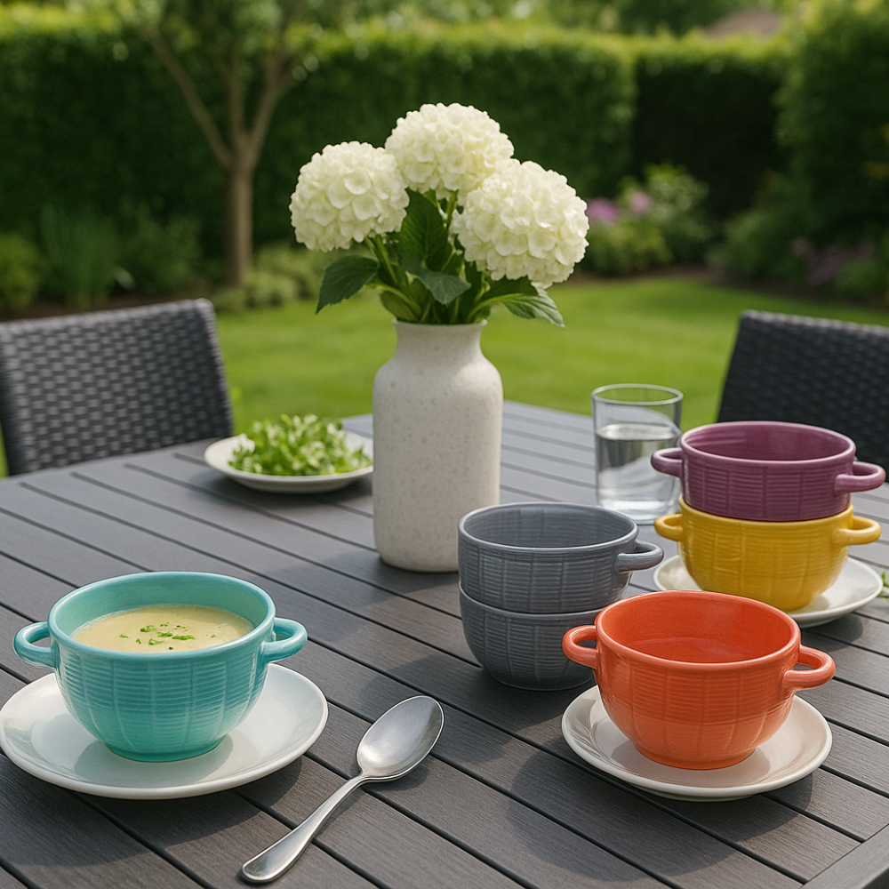 OTIX Soepkommen Set van 12 Aardewerk Soeptassen 680 ml 6 Kleuren Grijs Roze Geel Paars Blauw Groen PALETTE - Afbeelding 4