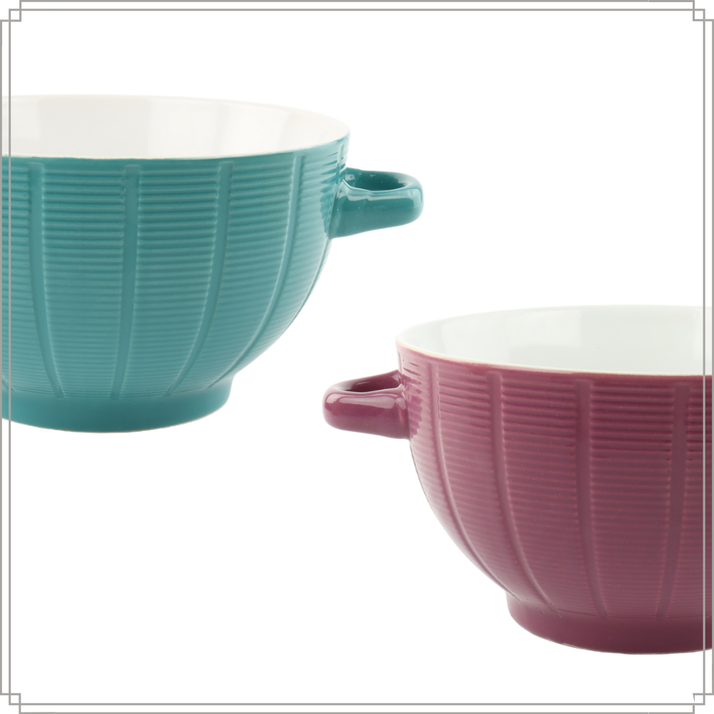 OTIX Soepkommen Set van 12 Aardewerk Soeptassen 680 ml 6 Kleuren Grijs Roze Geel Paars Blauw Groen PALETTE - Afbeelding 9