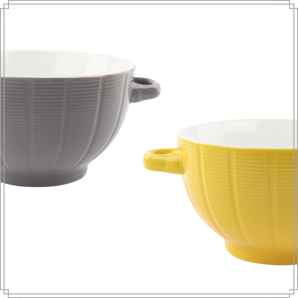 OTIX Soepkommen Set van 12 Aardewerk Soeptassen 680 ml 6 Kleuren Grijs Roze Geel Paars Blauw Groen PALETTE - Afbeelding 8