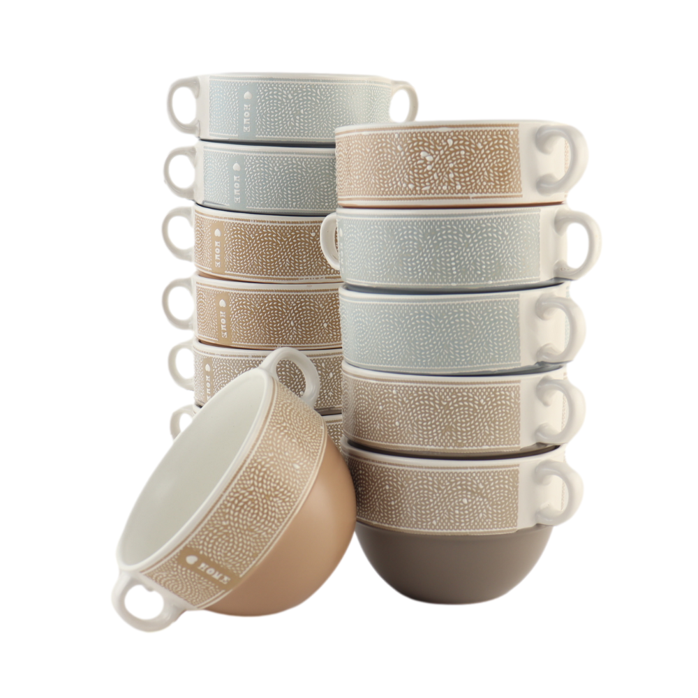 OTIX Soepkommen met Oor Set van 12 Stuks Soeptassen500 ml Diverse kleuren Keramiek HOME