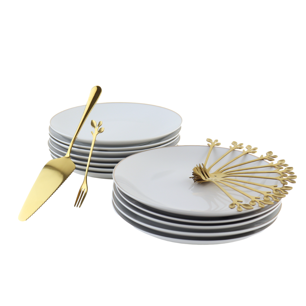 OTIX Taartschep met Gebaksvorkjes Goud 12x Dessertvorkjes 12x Gebaksbordjes Dessert