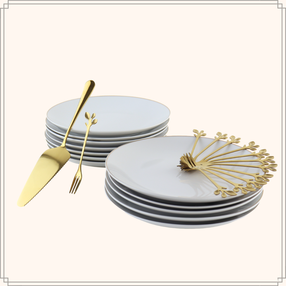 OTIX Taartschep met Gebaksvorkjes Goud 12x Dessertvorkjes 12x Gebaksbordjes Dessert - Afbeelding 6