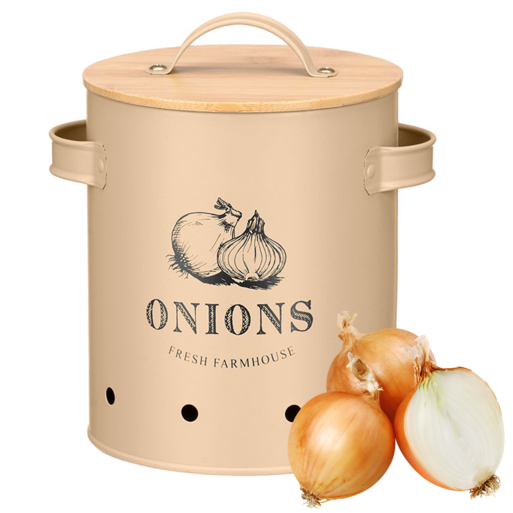 OTIX Uienpot Beige Uien Bewaarpot met Deksel Bamboe Voorraadpotten Metaal VIRGO