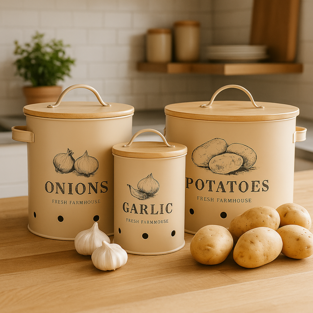 OTIX Uienpot Beige Uien Bewaarpot met Deksel Bamboe Voorraadpotten Metaal VIRGO - Afbeelding 4