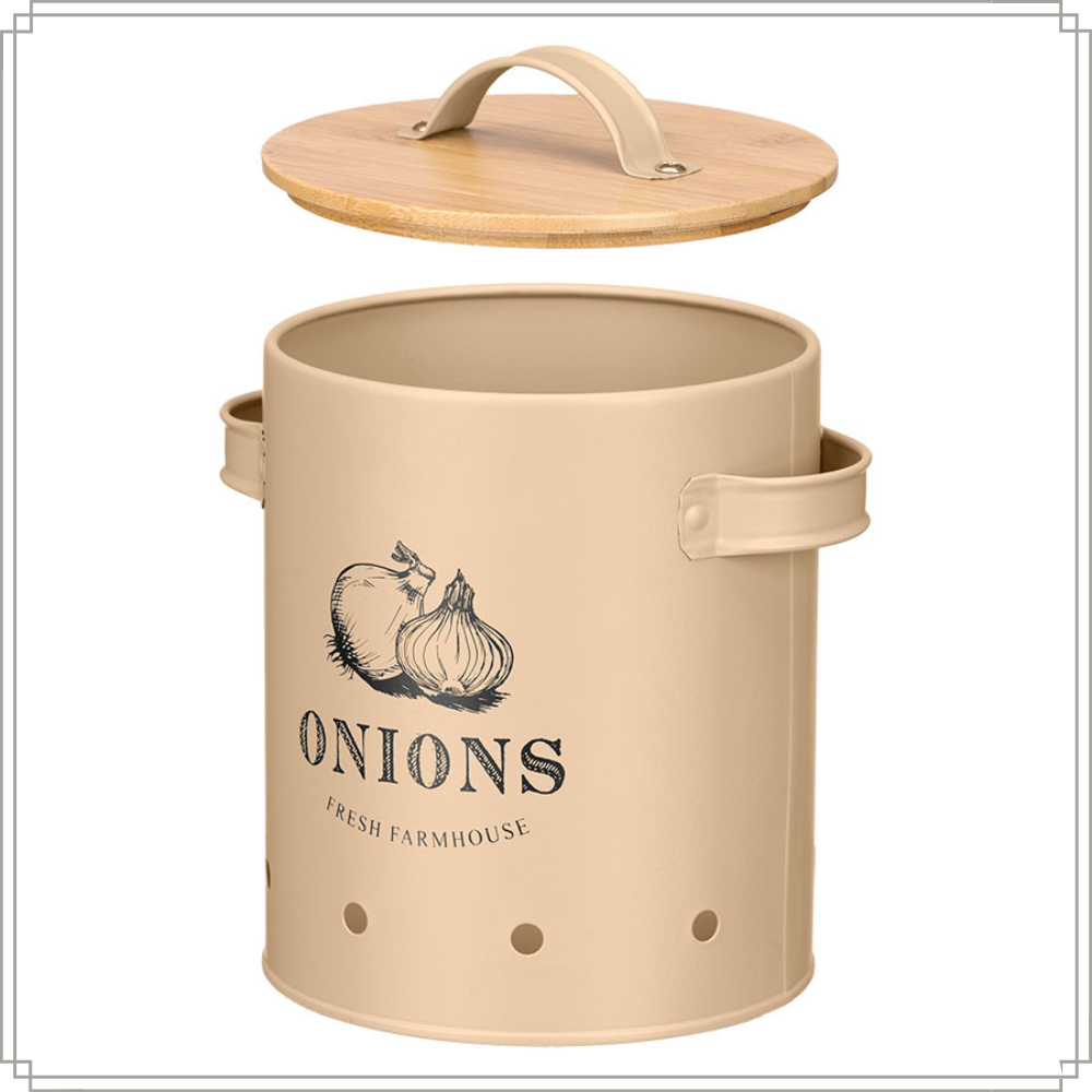 OTIX Uienpot Beige Uien Bewaarpot met Deksel Bamboe Voorraadpotten Metaal VIRGO - Afbeelding 6